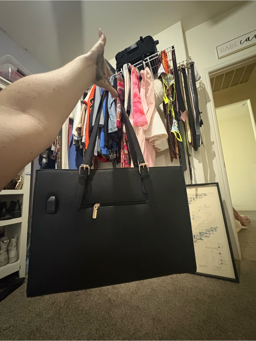 Classic Black Women's Laptop Tote Bag - Sleek Professional Design